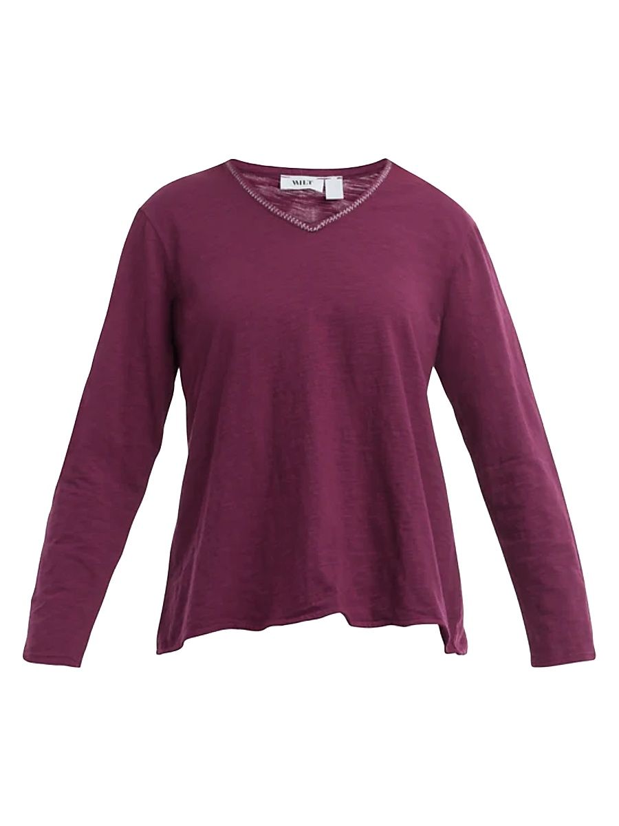 Women's Metallic Thread V-Neck T-Shirt - Magenta Purple - Size Large