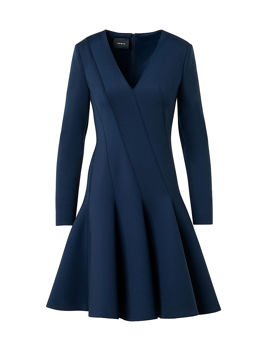 Women's Stretch-Neoprene Diagonal Godet Minidress - Denim - Size 12