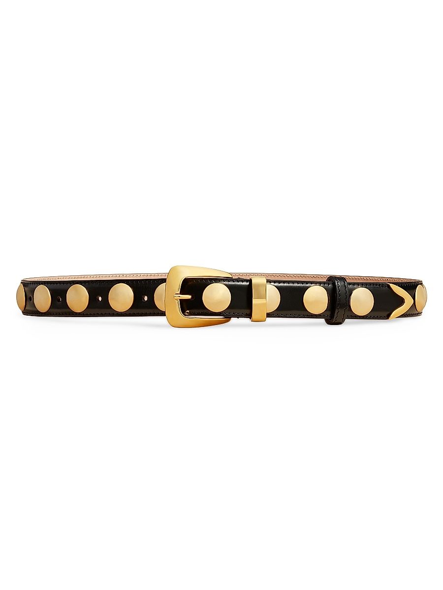 Women's The Benny Studded Leather Belt - Black Gold - Size Medium