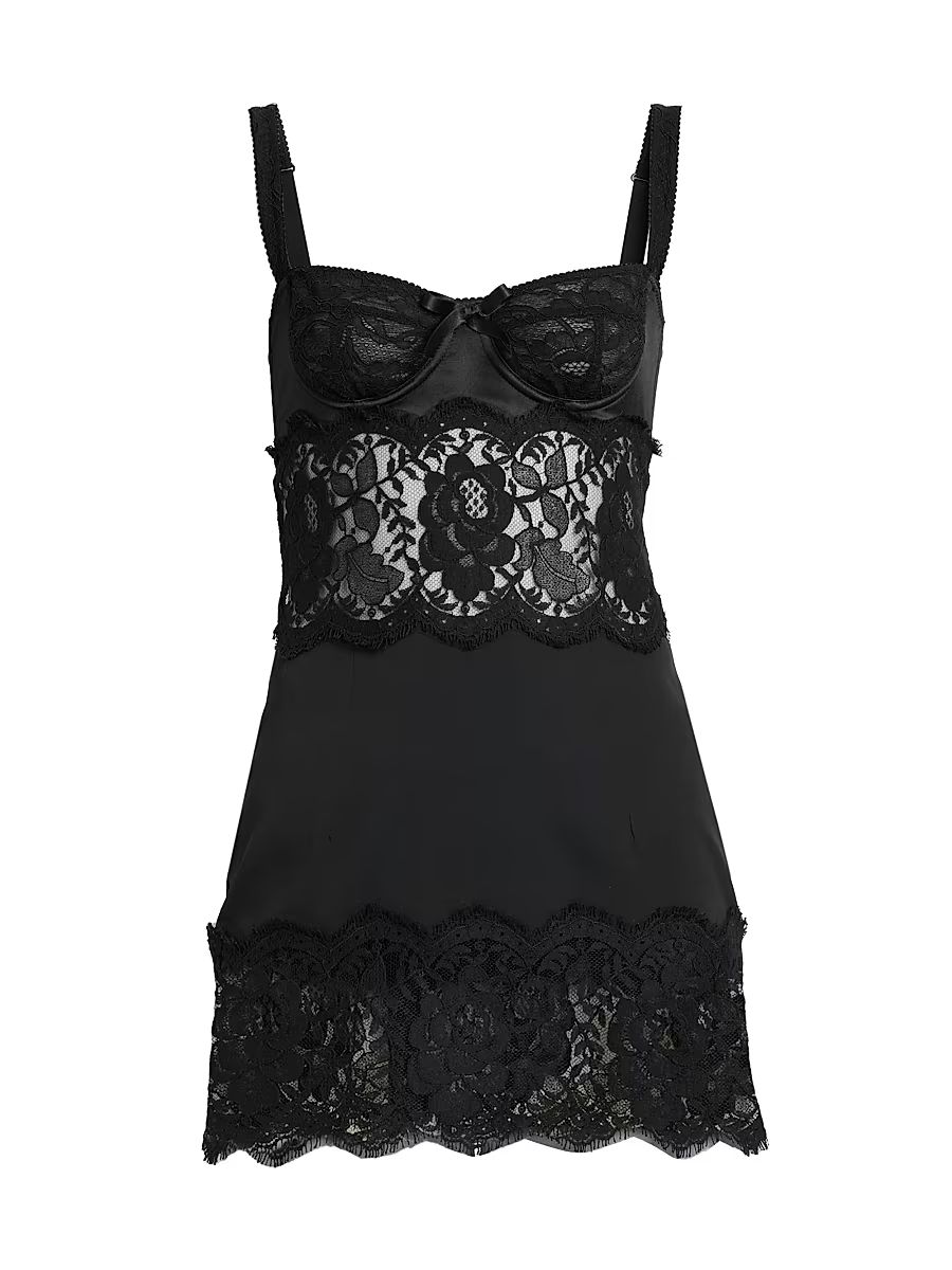 Women's Lace Silk-Blend Minidress - Nero - Size 4