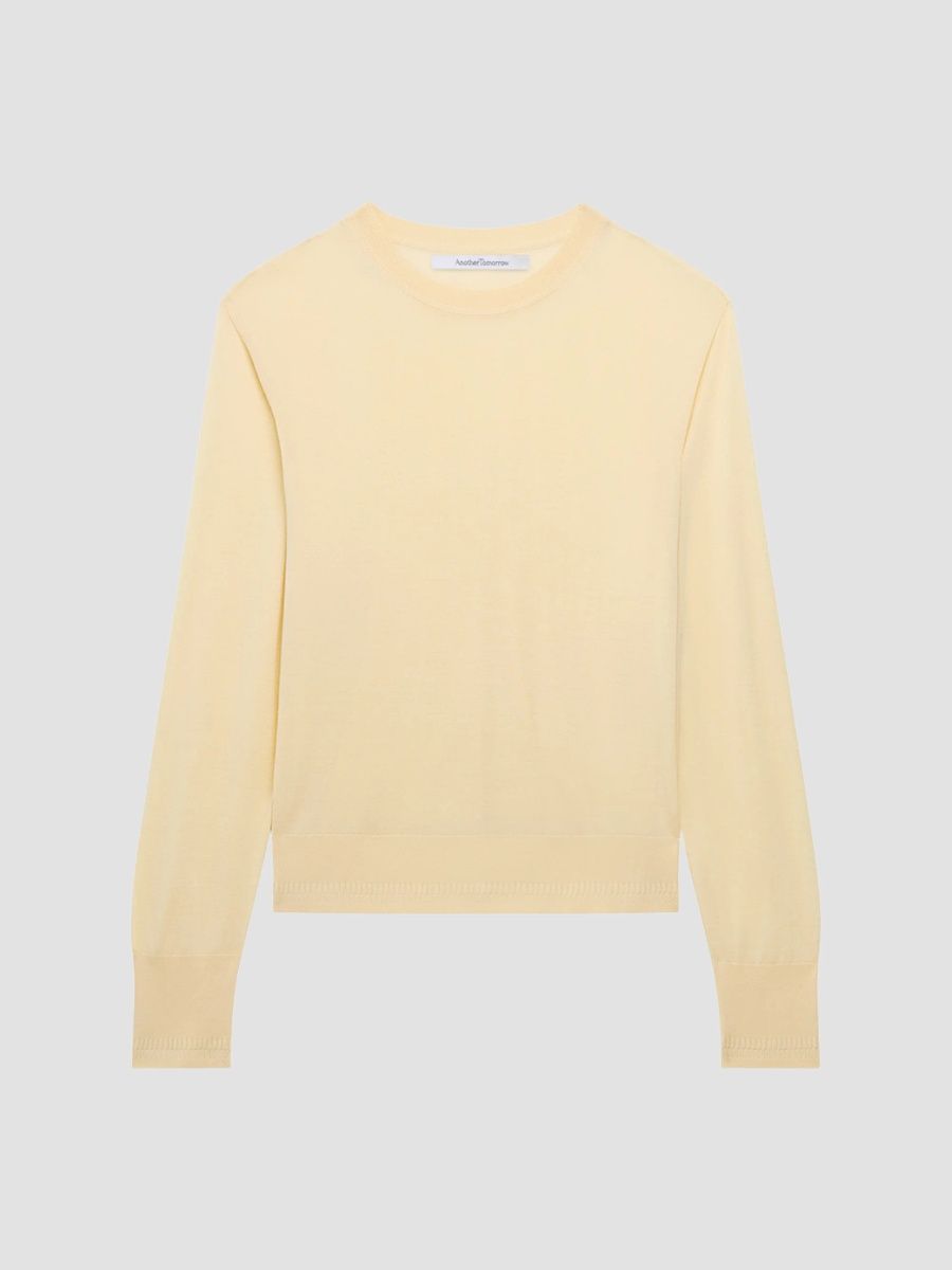 Another Tomorrow Women's Feather Weight Crew Sweater - Butter - Size XL