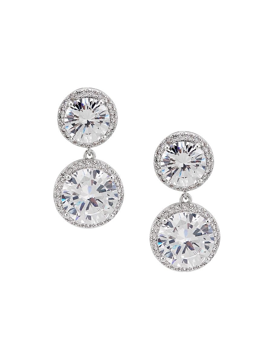 Women's Halo Sterling Silver & Cubic Zirconia Drop Earrings - White Gold