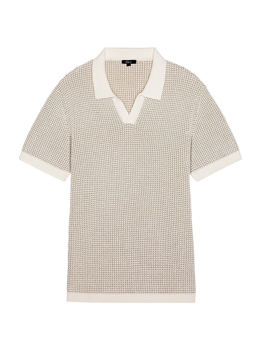 Men's Pearson Cotton-Cashmere Johnny Collar Polo Shirt - White Sand - Size Large