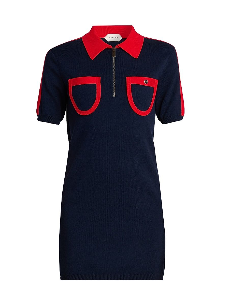 Women's Two-Tone Cotton-Cashmere Polo Minidress - Navy - Size 12