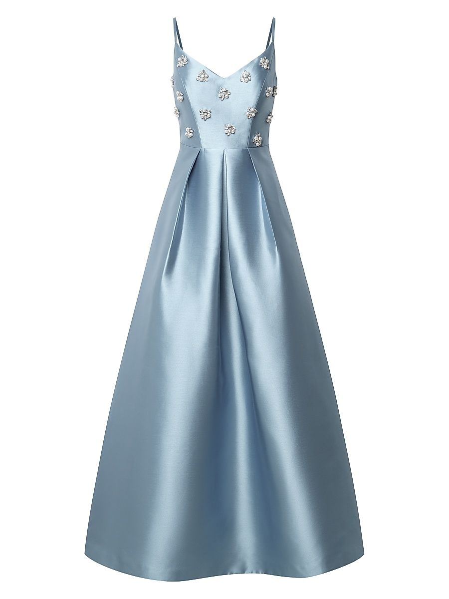 Women's Eloise Satin Floral-Embellished Gown - Ice Blue - Size 8