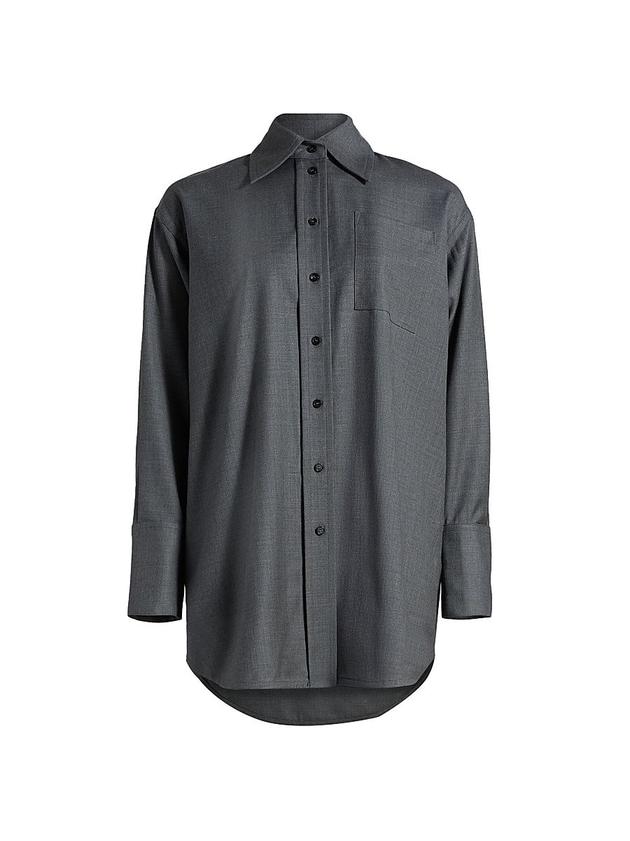 Women's Point Collar Wool Overshirt - Grey Melange - Size XL