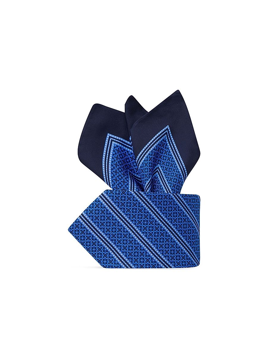 Men's Luxury Silk Tie Set - Blue Dark