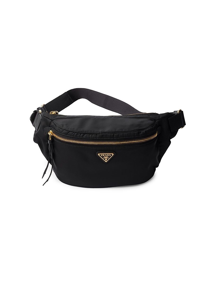 Women's Re-Nylon and Saffiano Leather Belt Bag - Black