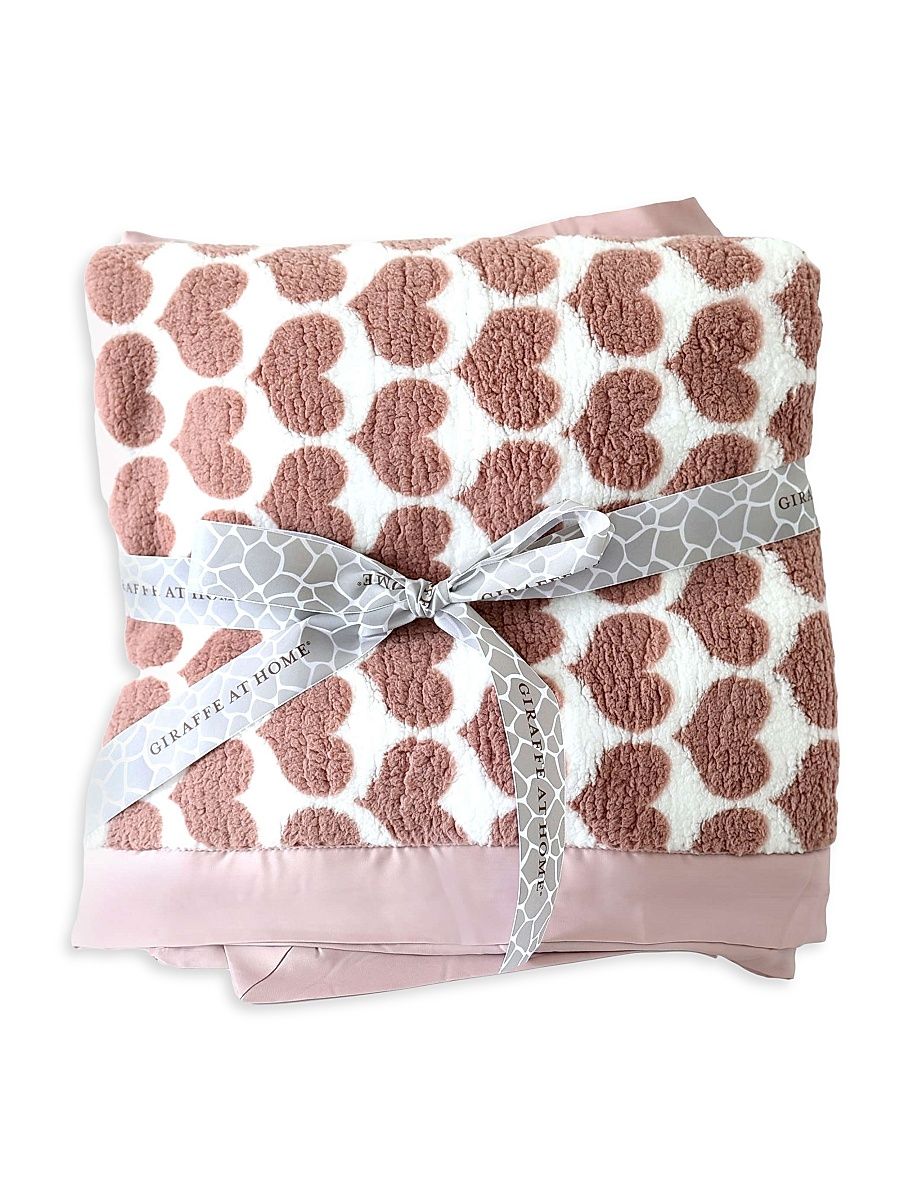Heart Satin-Trimmed Throw Blanket - Dusty Pink