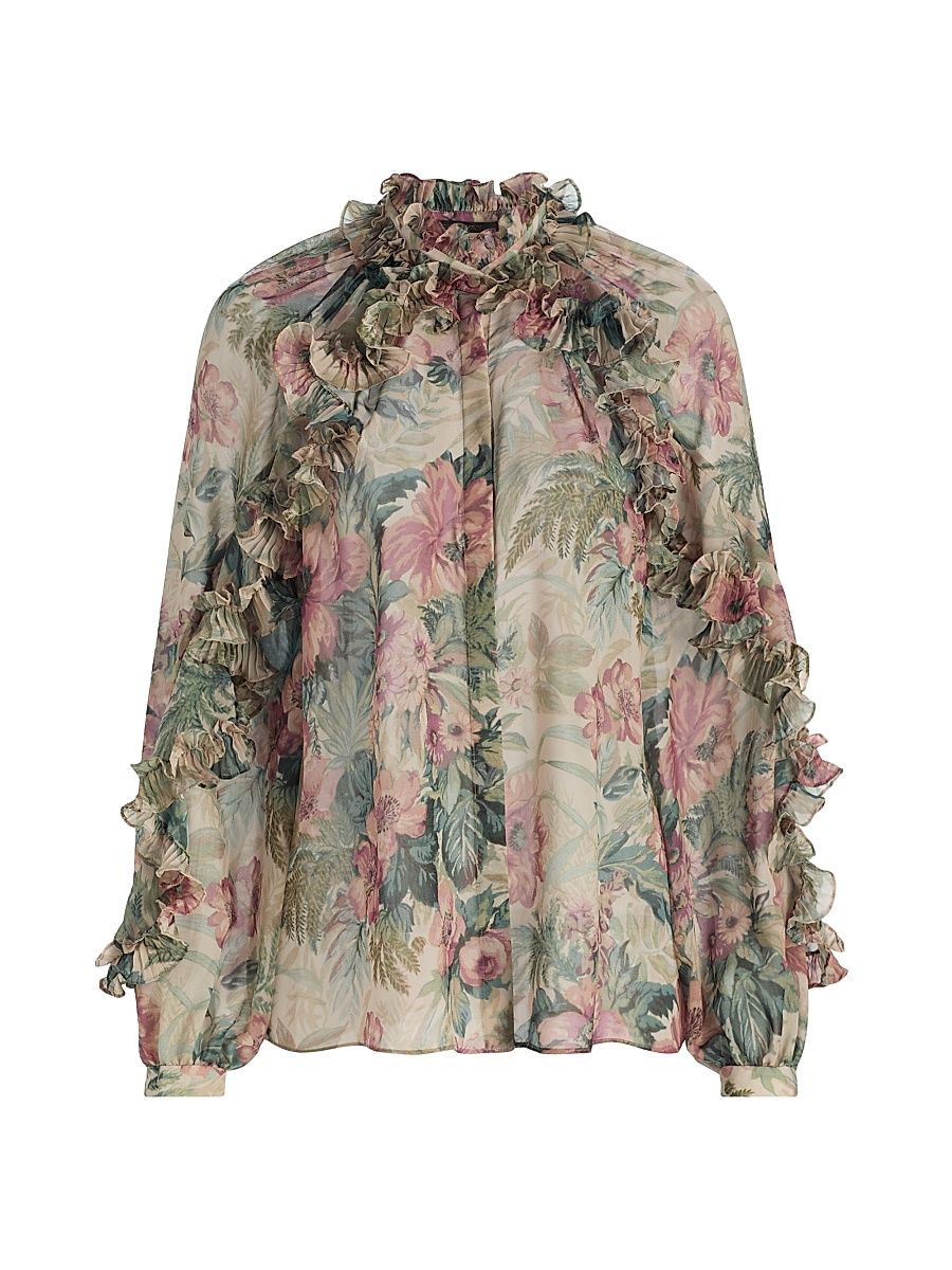 Women's Esme Floral Chiffon Ruffled Blouse - Rose Multi - Size XXL