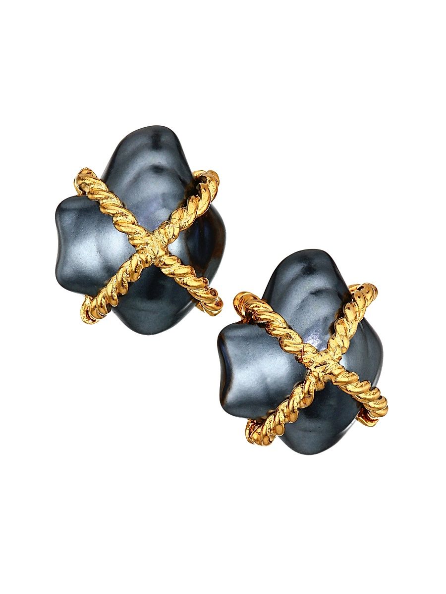 Women's Gray Faux Pearl Clip-On Earrings - Gold Grey Pearl