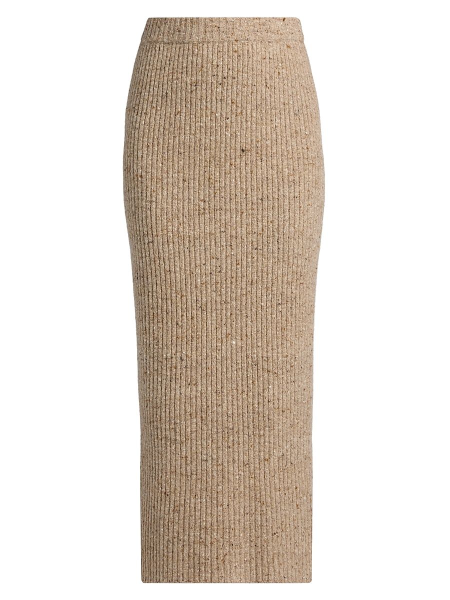 Women's Wool-Blend Rib-Knit Midi-Skirt - Antelope - Size Large