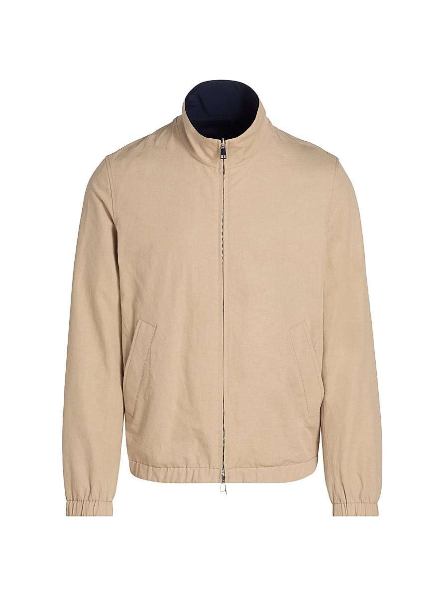 Men's Linen-Blend Reversible Jacket - Navy Oyster - Size Medium