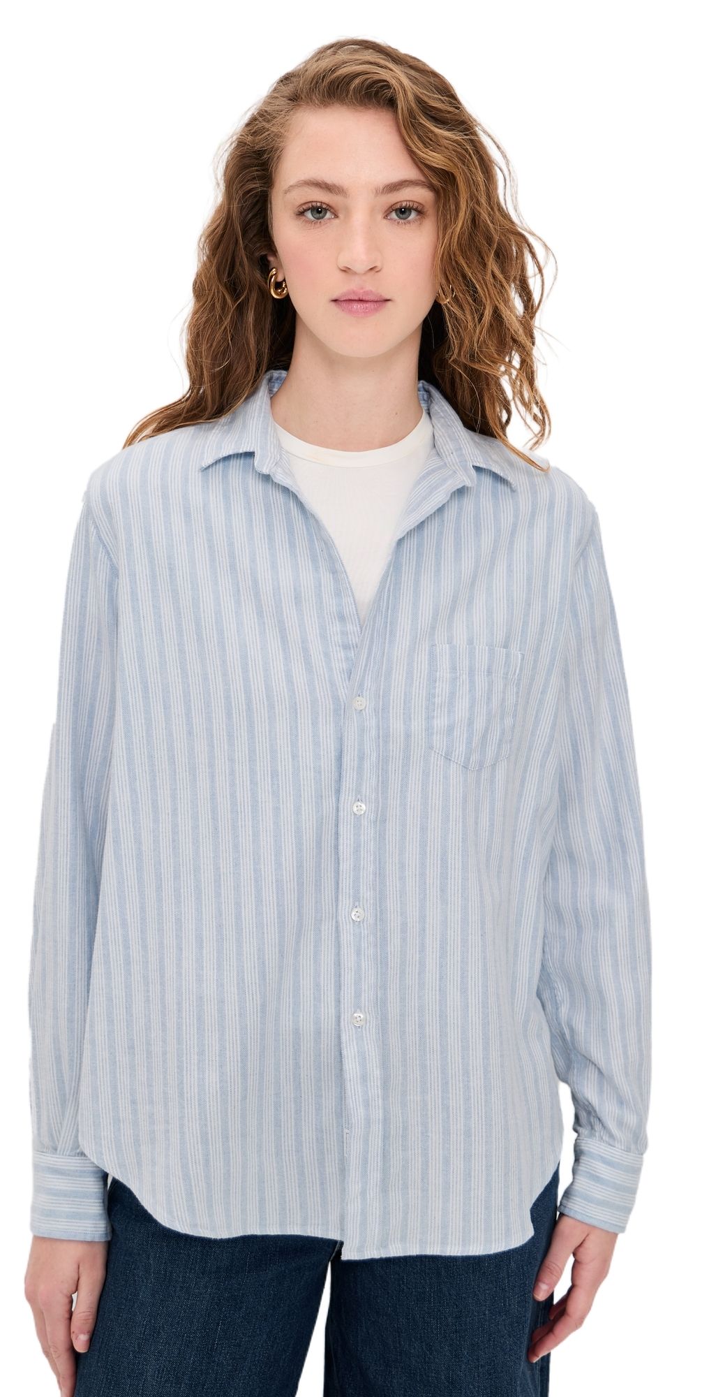 Frank & Eileen Relaxed Button-Up Shirt Blue Stripe M