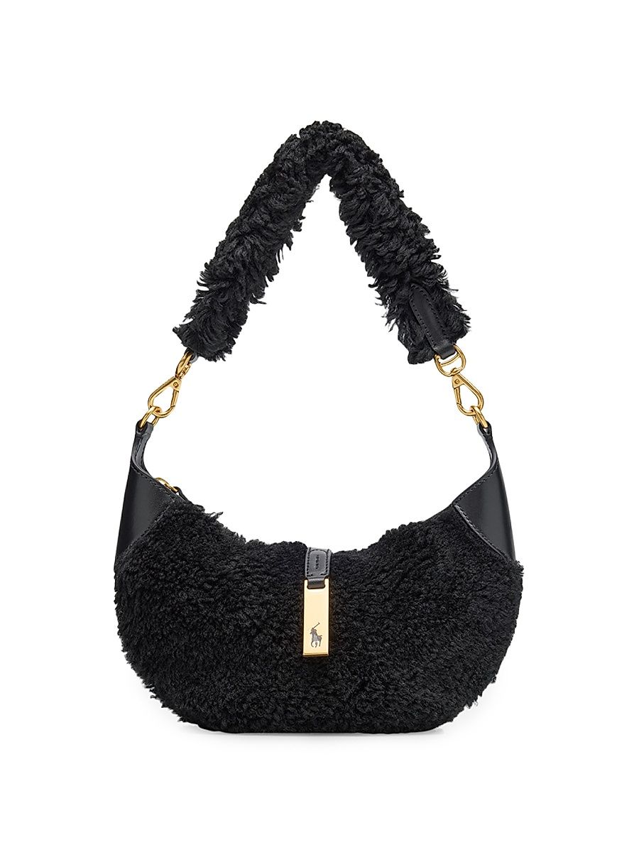 Women's Polo ID Mini Shearling Leather Shoulder Bag - Black