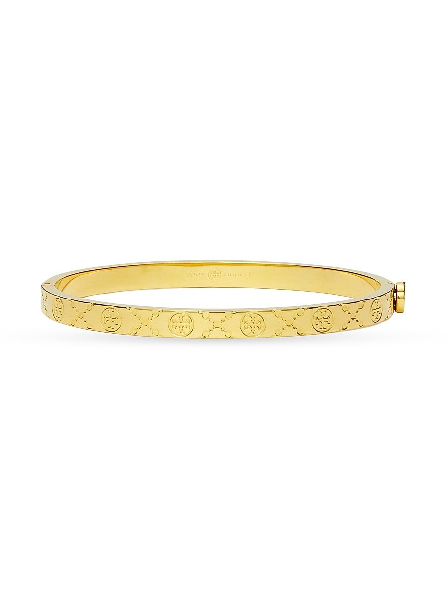 Women's Icon T Monogram Goldtone Hinge Bracelet - Tory Gold - Size Medium