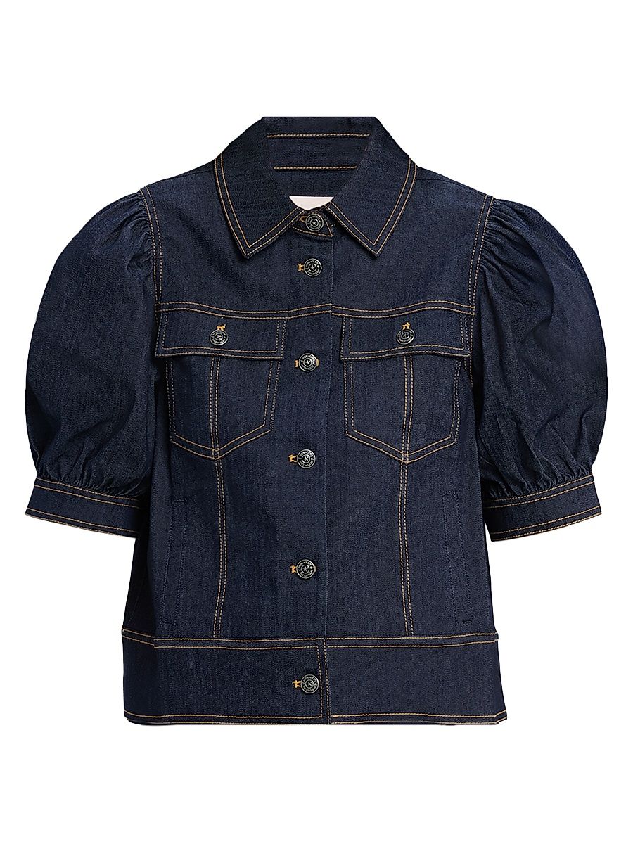 Women's Leonie Puff-Sleeve Denim Jacket - Indigo - Size XL
