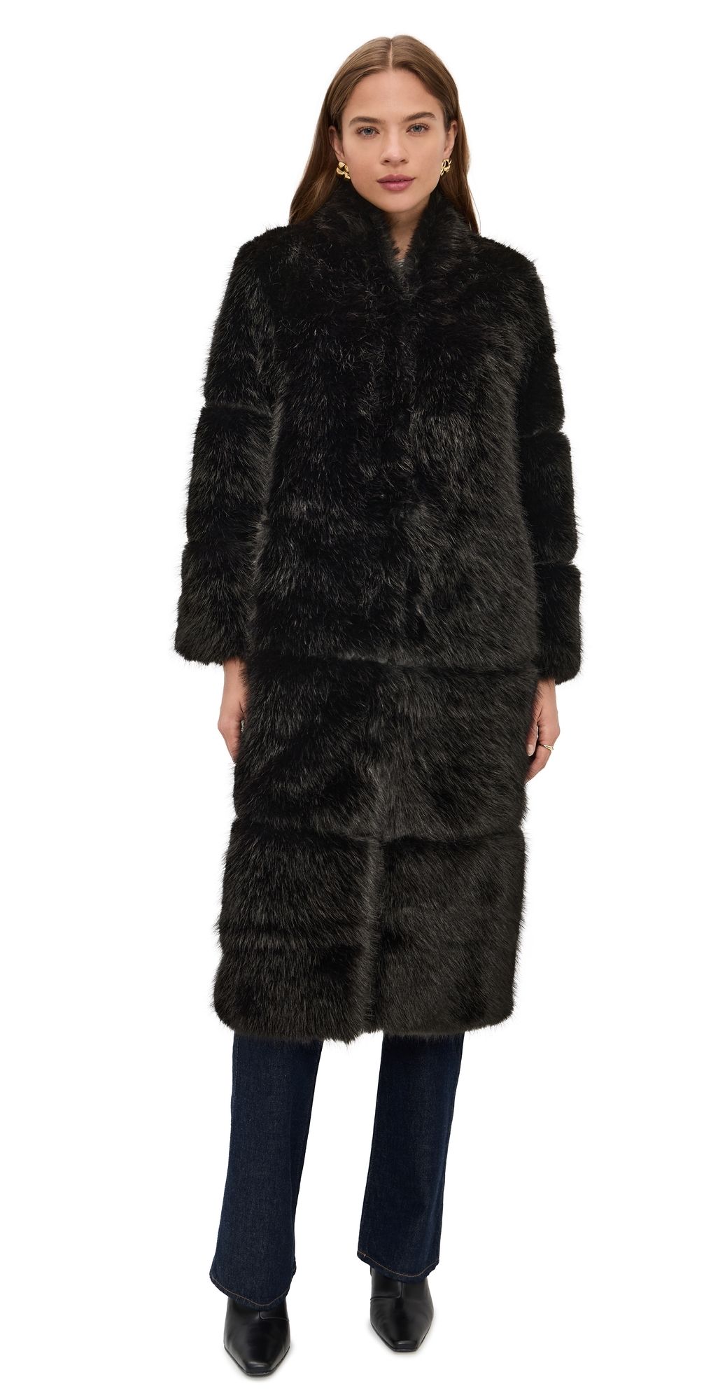 Apparis Faux Fur Sylke Sable Coat Noir S