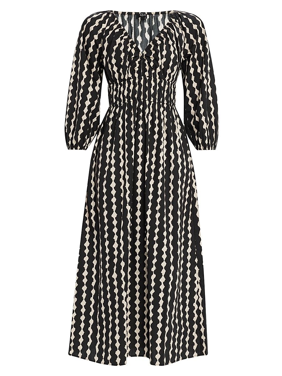 Women's Paio Geometric Blouson-Sleeve Midi-Dress - Black White - Size Medium