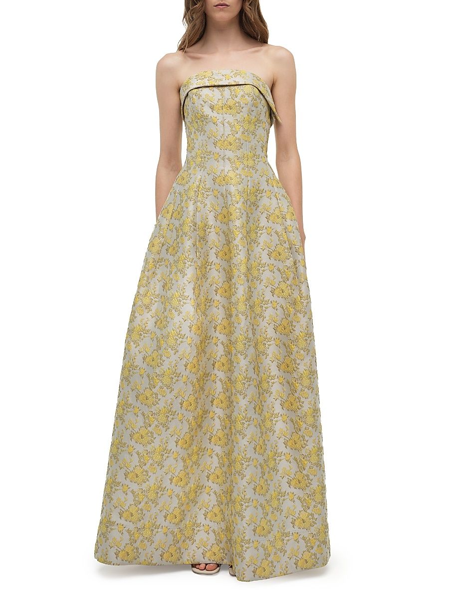 Women's Octavia Floral Jacquard Strapless Gown - Buttercream - Size 0