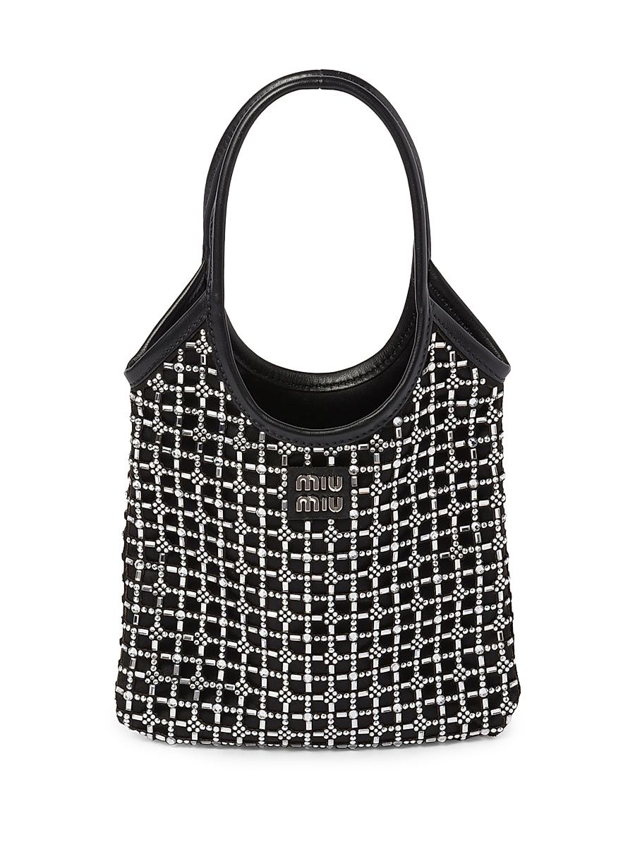 Women's Ivy Satin Top-Handle Bag with Synthetic Crystals - Black