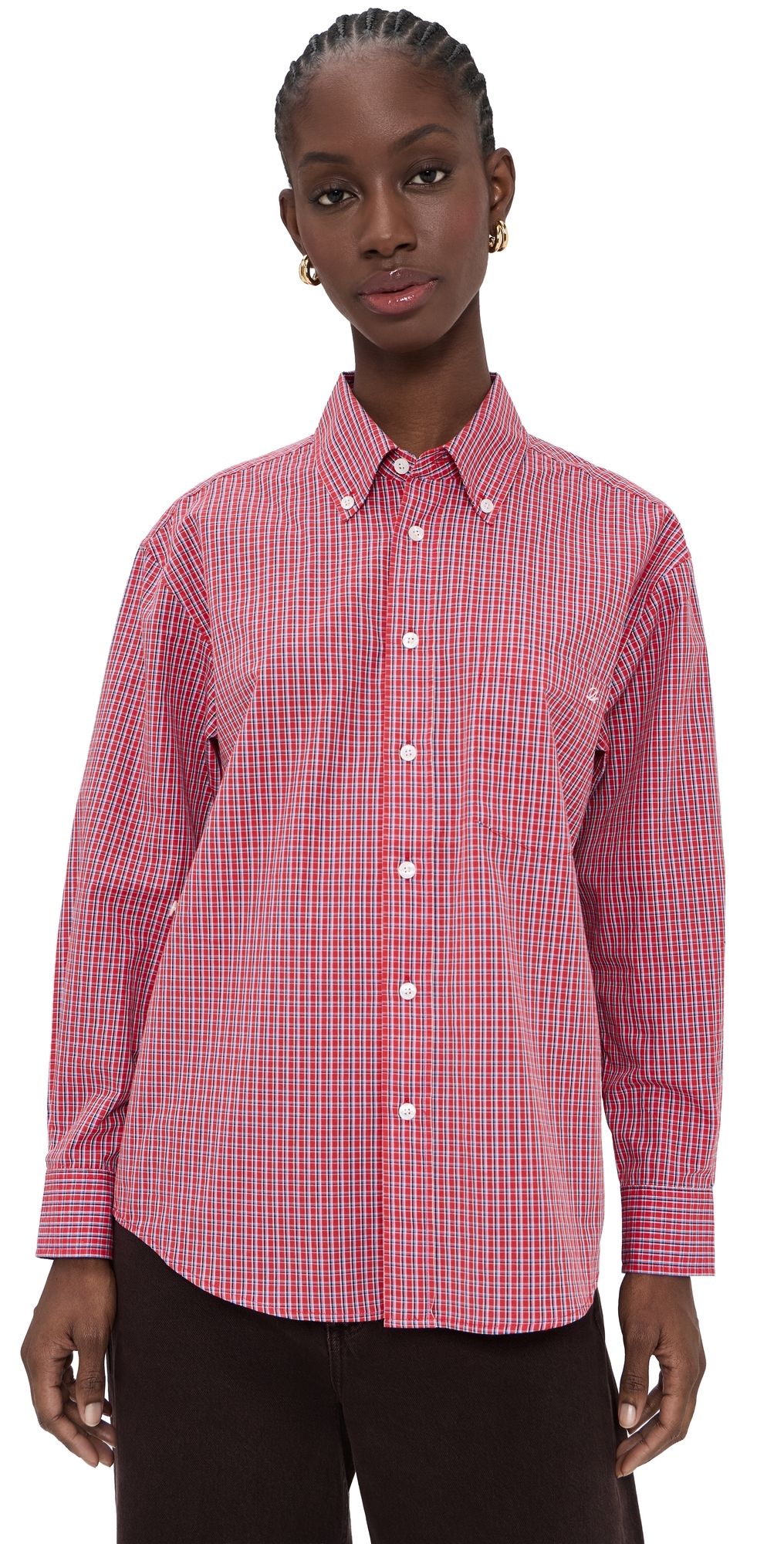 DUNST Oversized Button Down Checked Shirt Red Check M