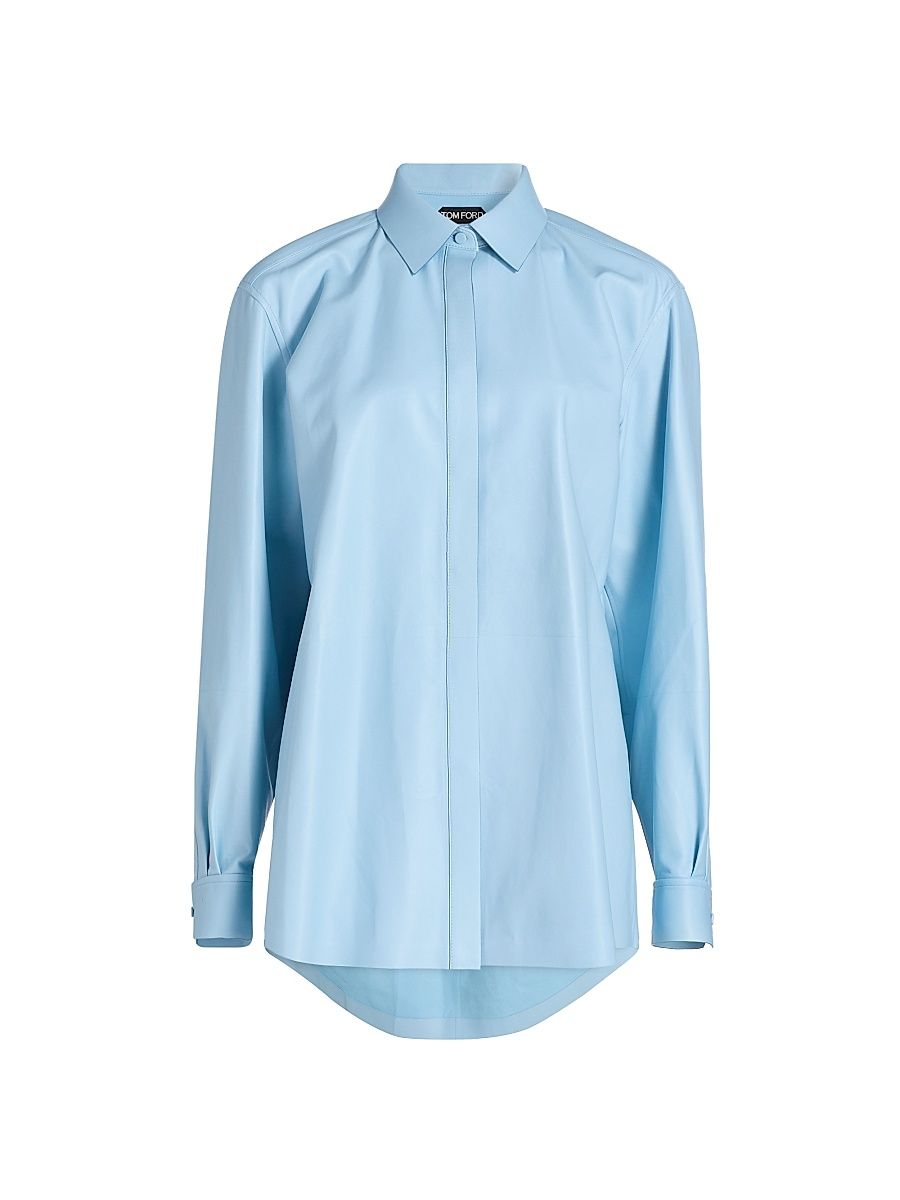 Women's French Plonge Leather Shirt - Pale Blue - Size 10