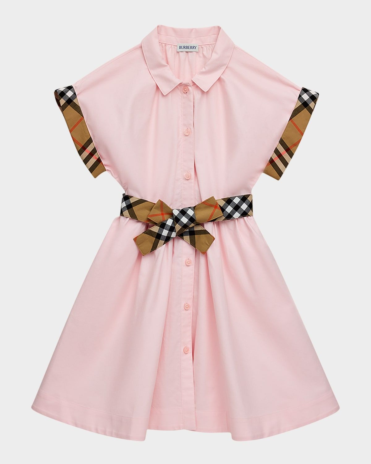Girl & apos;s Check Trim Cotton Shirt Dress, Size 3-14