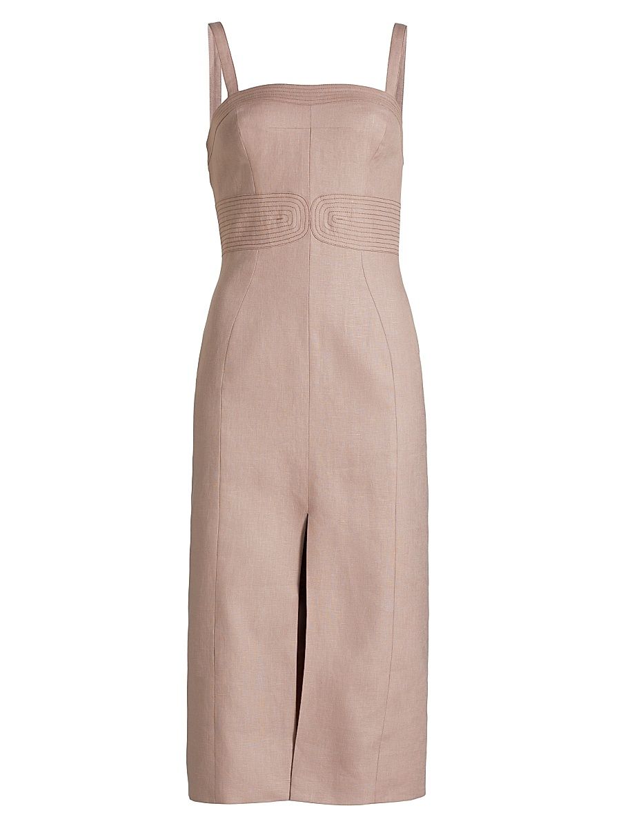 Women's Linen Embroidered Midi-Dress - Mauve - Size 2