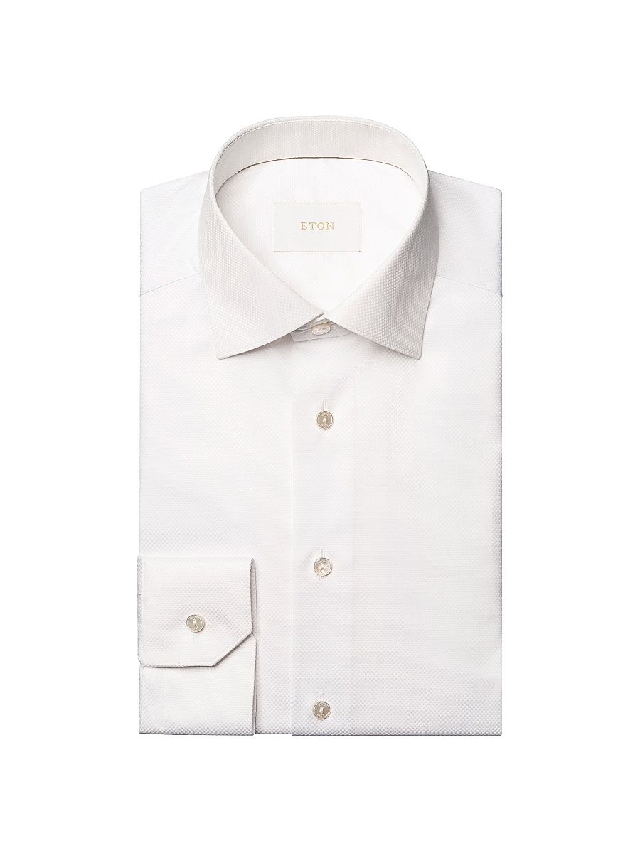 Men's Elevated Textured Cotton Slim-Fit Shirt - White - Size 17.5