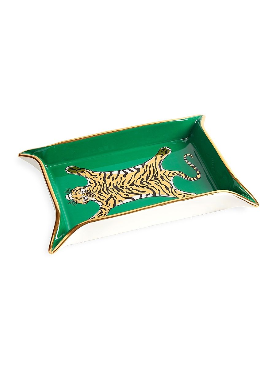 Jonathan Adler Tiger High Fired Porcelain Valet Tray - Green