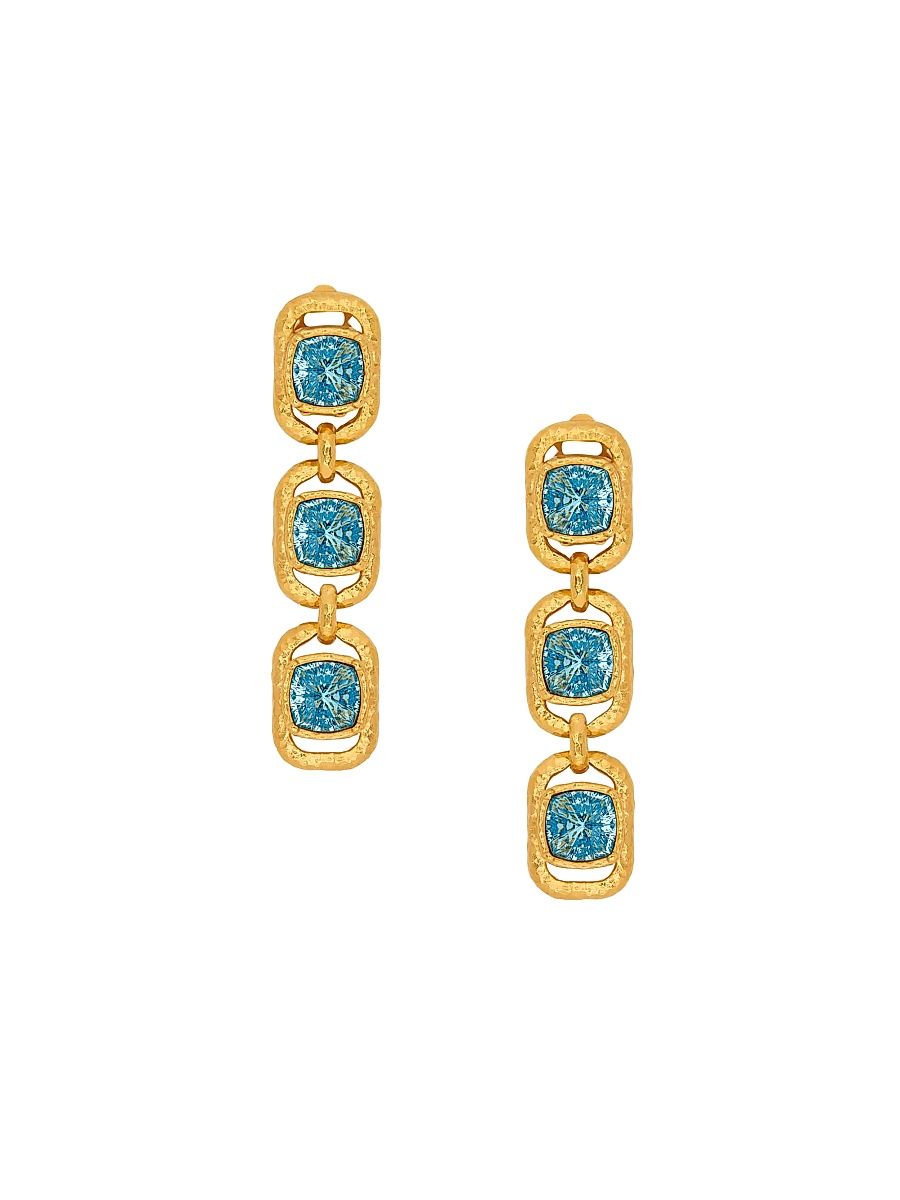 Women's 24K-Gold-Plated Brass & Glass Crystal Triple Drop Earrings - Light Sapphire