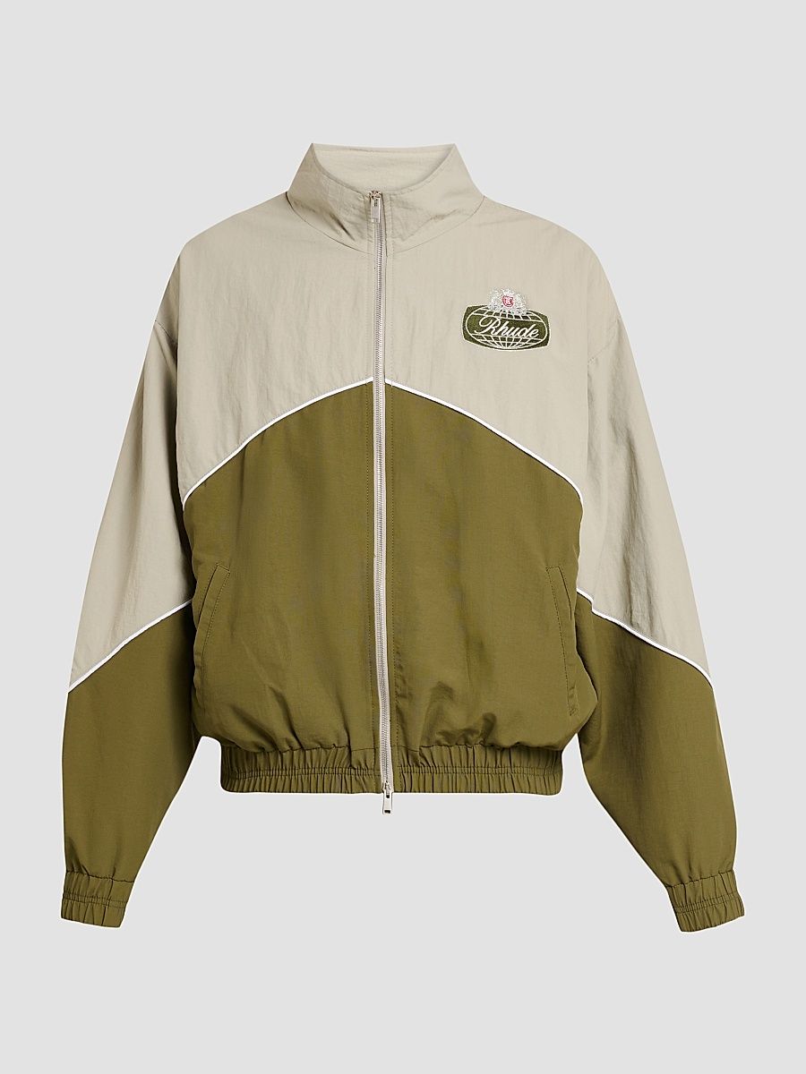 Rhude Men's Desert Racing Logo Track Jacket - Olive Grey - Size XXL