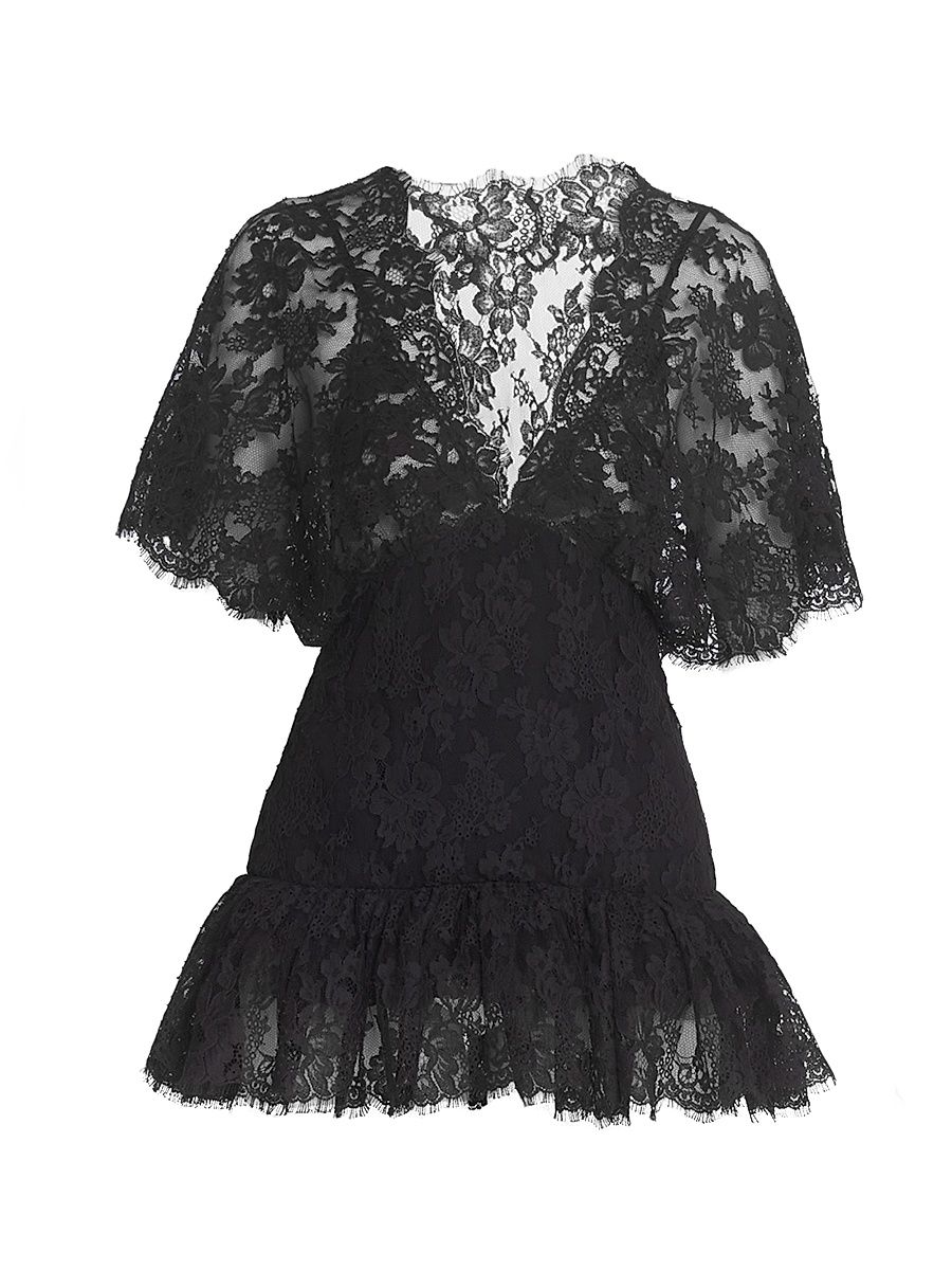 Women's Ruffled Sheer Lace Top - Black - Size 10