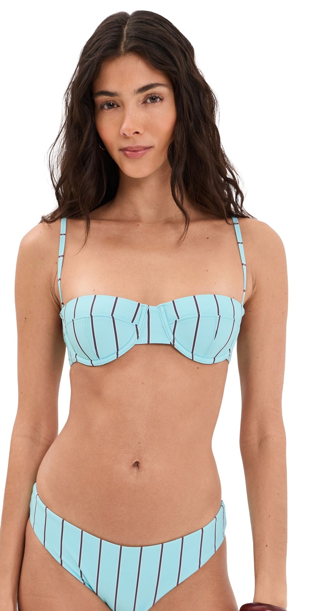 STAUD Jo Balconette Bikini Top Pool Stripe L