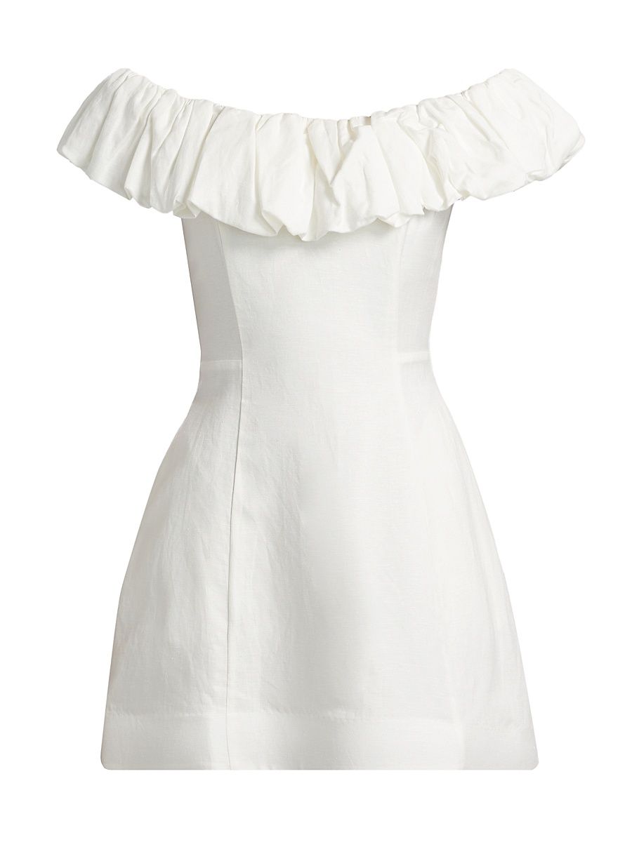 Women's Uma Puff Off-the-Shoulder Linen-Blend A-Line Minidress - Ivory - Size 10