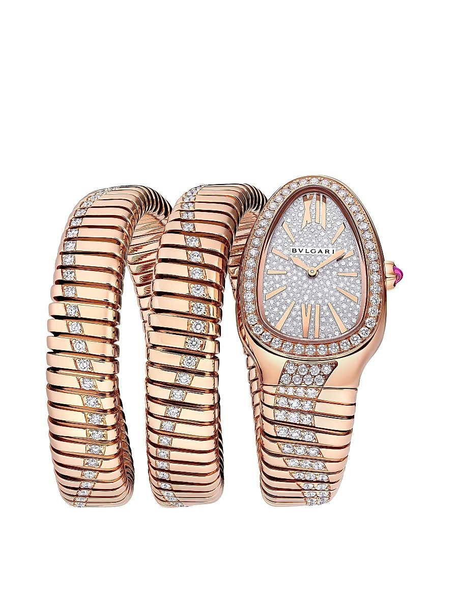 Women's Serpenti Tubogas 18K Rose Gold & 5.85 TCW Diamond Double-Wrap Watch/35MM - Rose Gold
