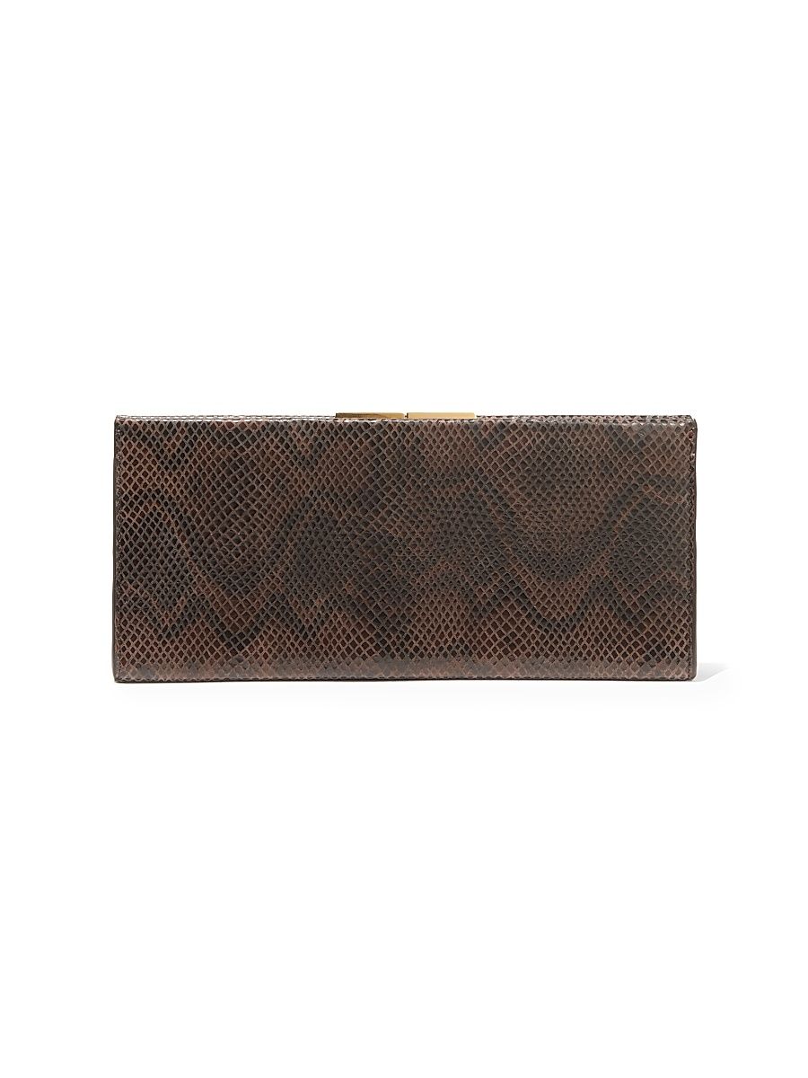 Women's Anjelica Snakeskin-Embossed Leather Clutch - Espresso Black Snake