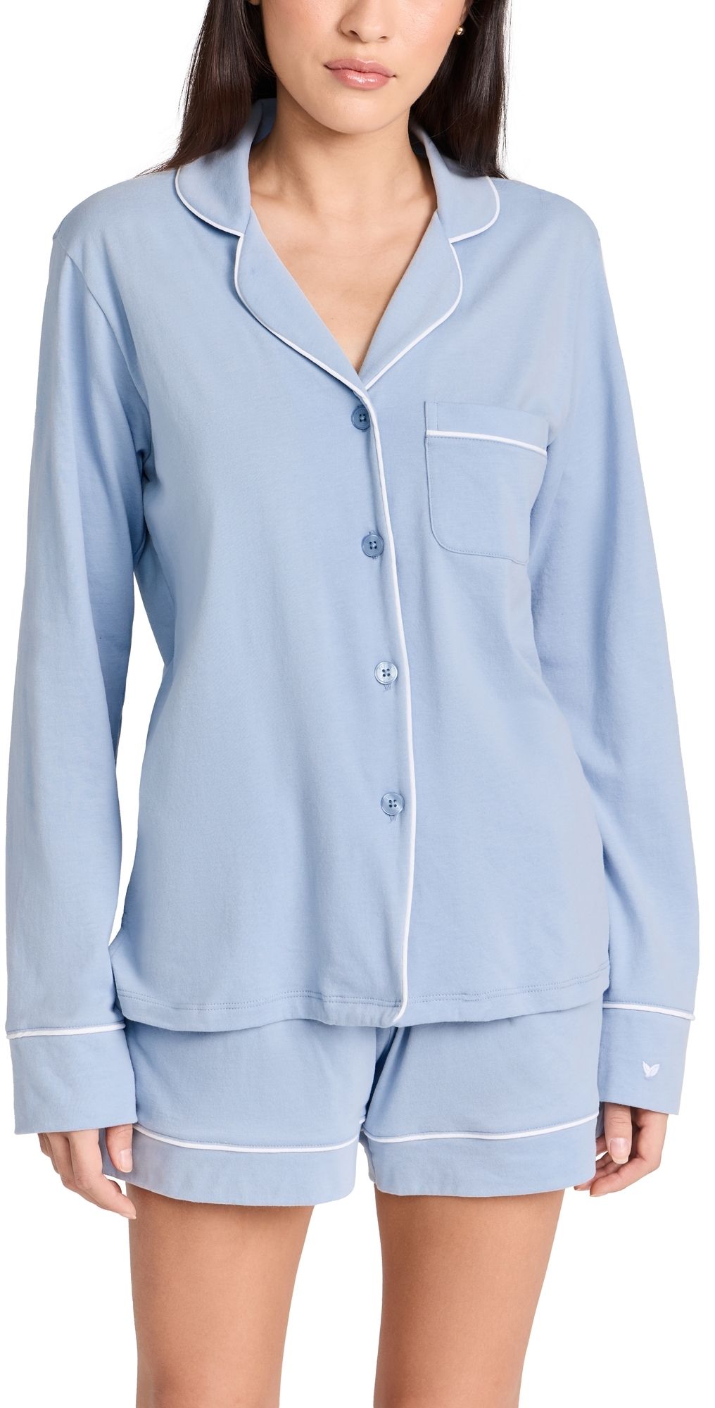 Petite Plume Pima Cotton Long Sleeve Pajama Set Periwinkle S