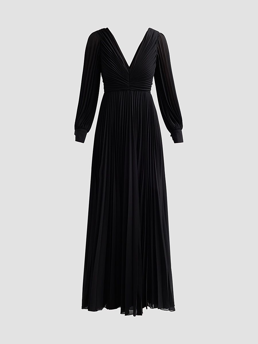 Women's Pleated Chiffon Sunburst Gown - Black - Size 16