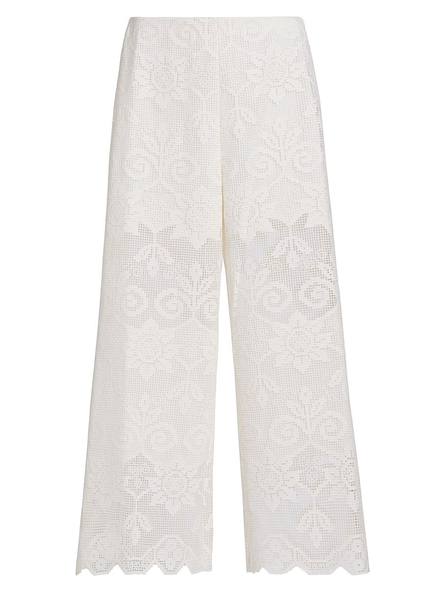 Women's Gina Needlepoint Floral Lace Pants - Ivory - Size XXL
