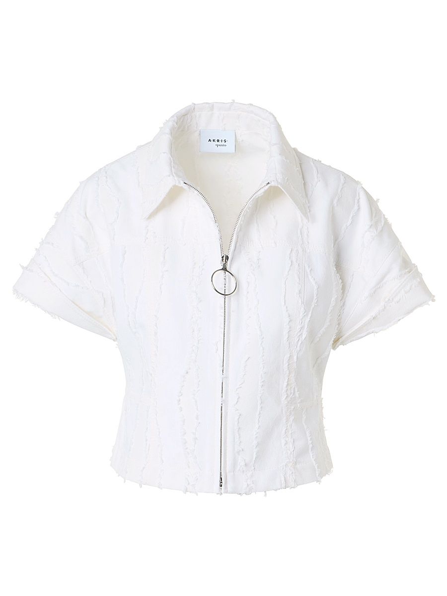 Women's Cotton Short-Sleeve Crop Jacket - Cream - Size 14