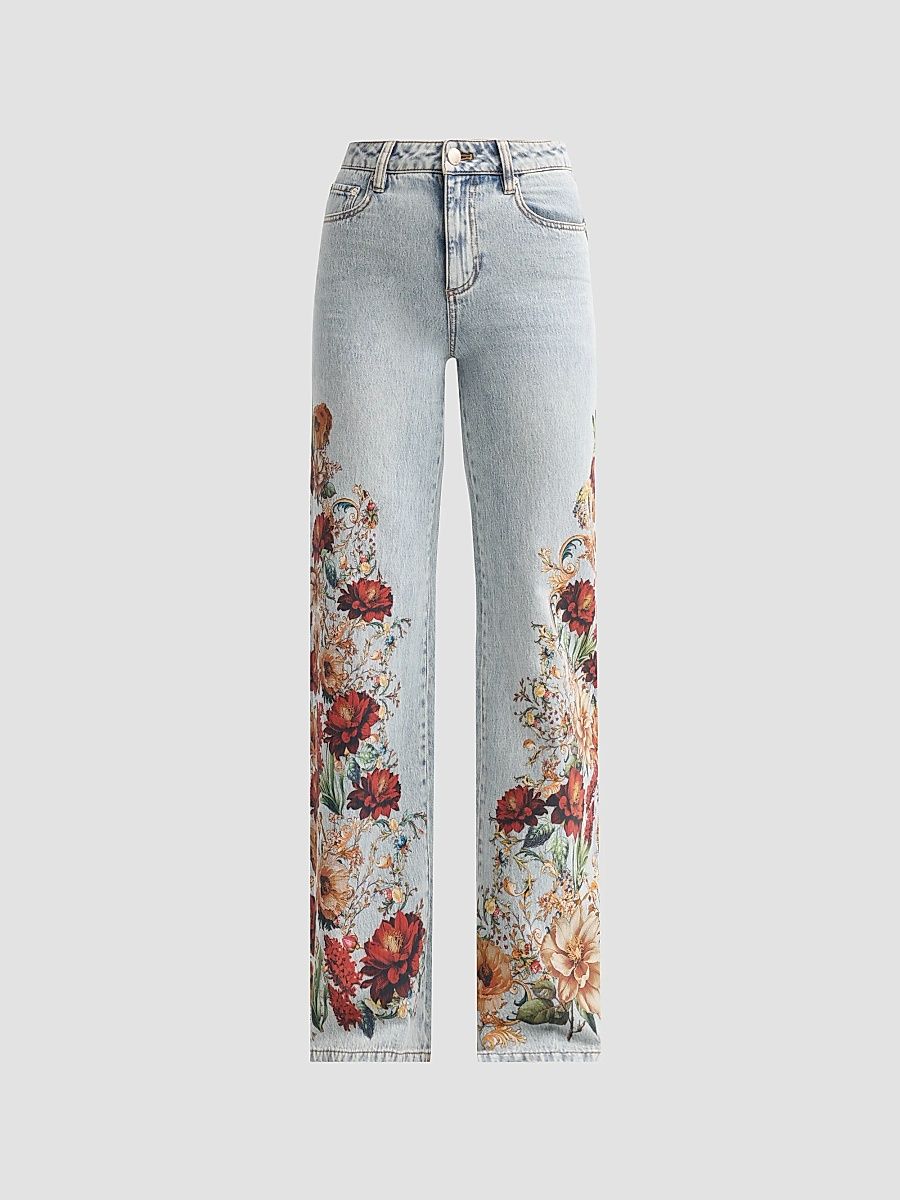Women's Chic Floral High-Rise Jeans - Rockstar Blue Floral - Size 32