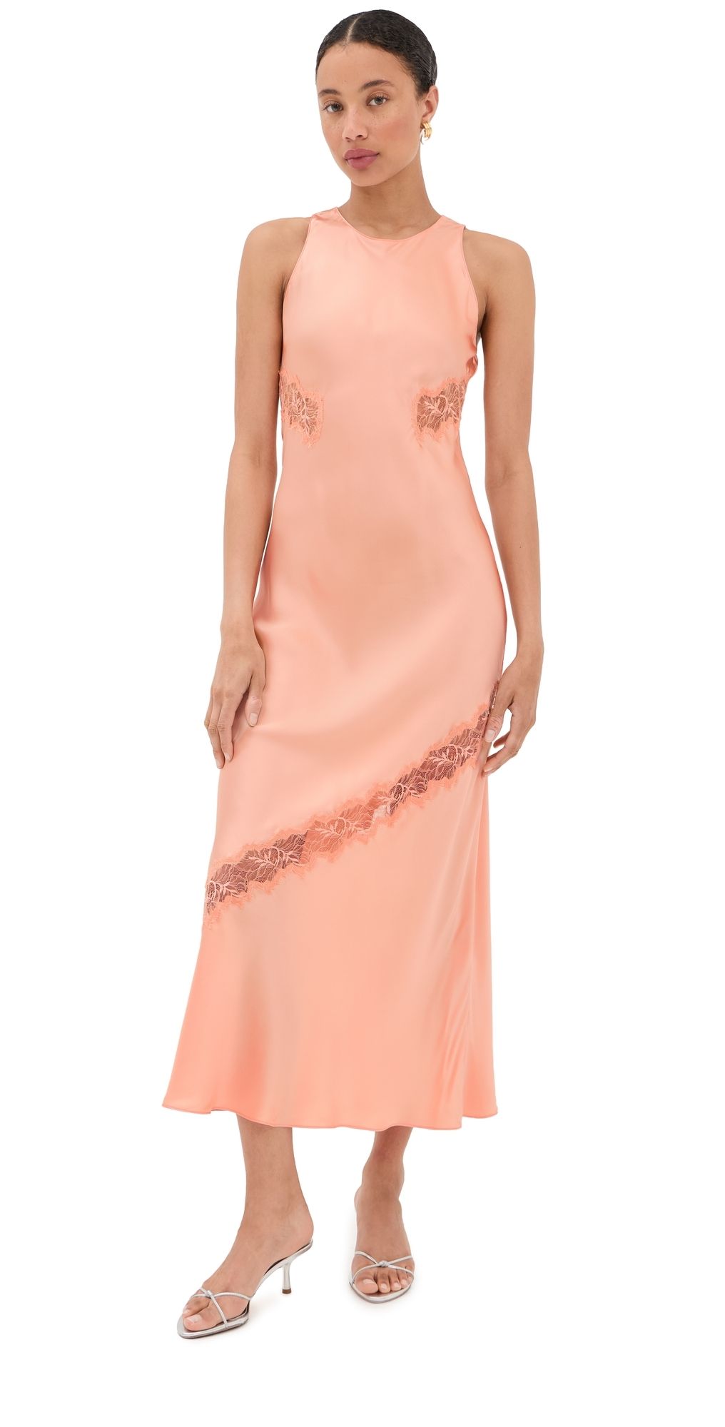 Sablyn Isadora High Neck Silk Dress with Lace Sherbet XS