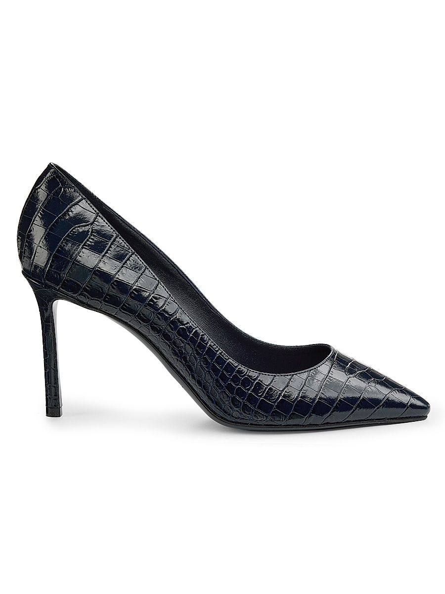 Women's Romy 85MM Croc-Embossed Leather Pumps - Marine - Size 12