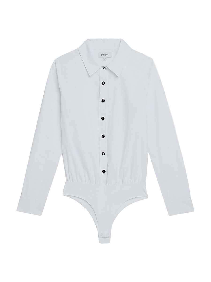 Women's Blake Button-Front Bodysuit - White Black Gold - Size XL