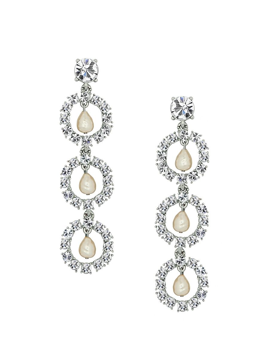 Women's Silvertone, Glass Crystal & Imitation Pearl Triple-Drop Earrings - Silver