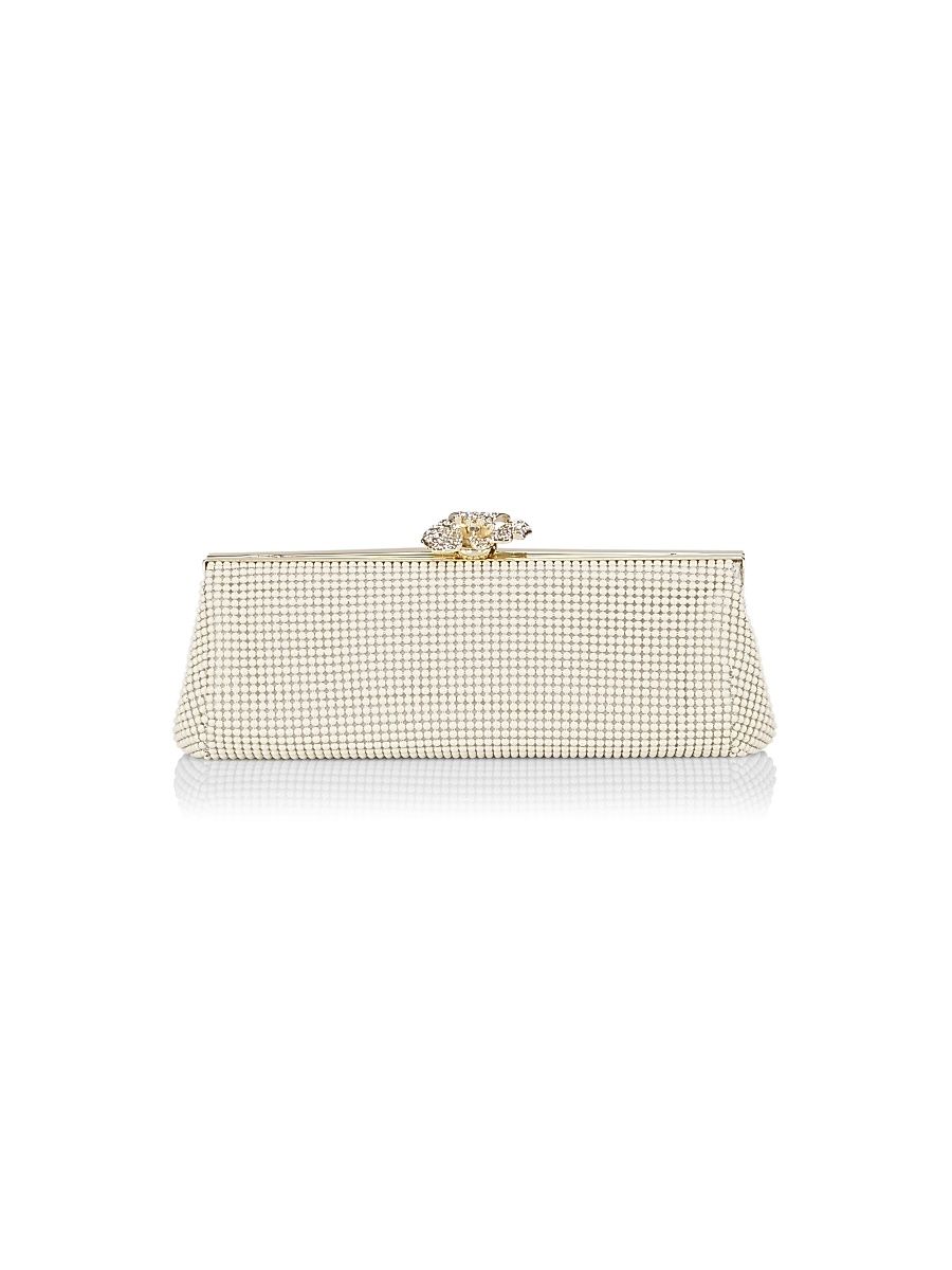 Women's Silvertone Metal & Crystal Flower Clutch - Pearl
