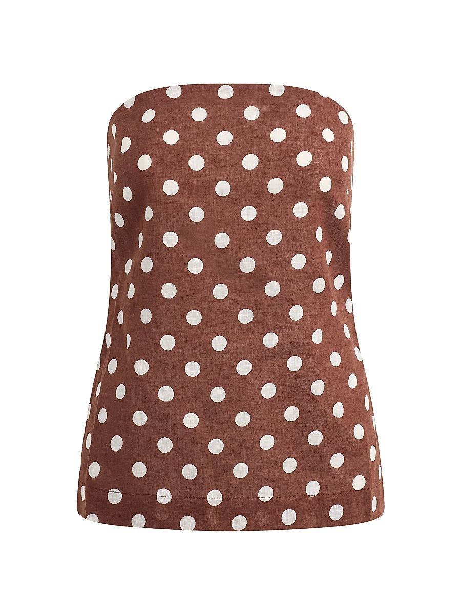 Women's The Mariel Polka Dot Strapless Top - Chocolate Ecru Dot - Size XS