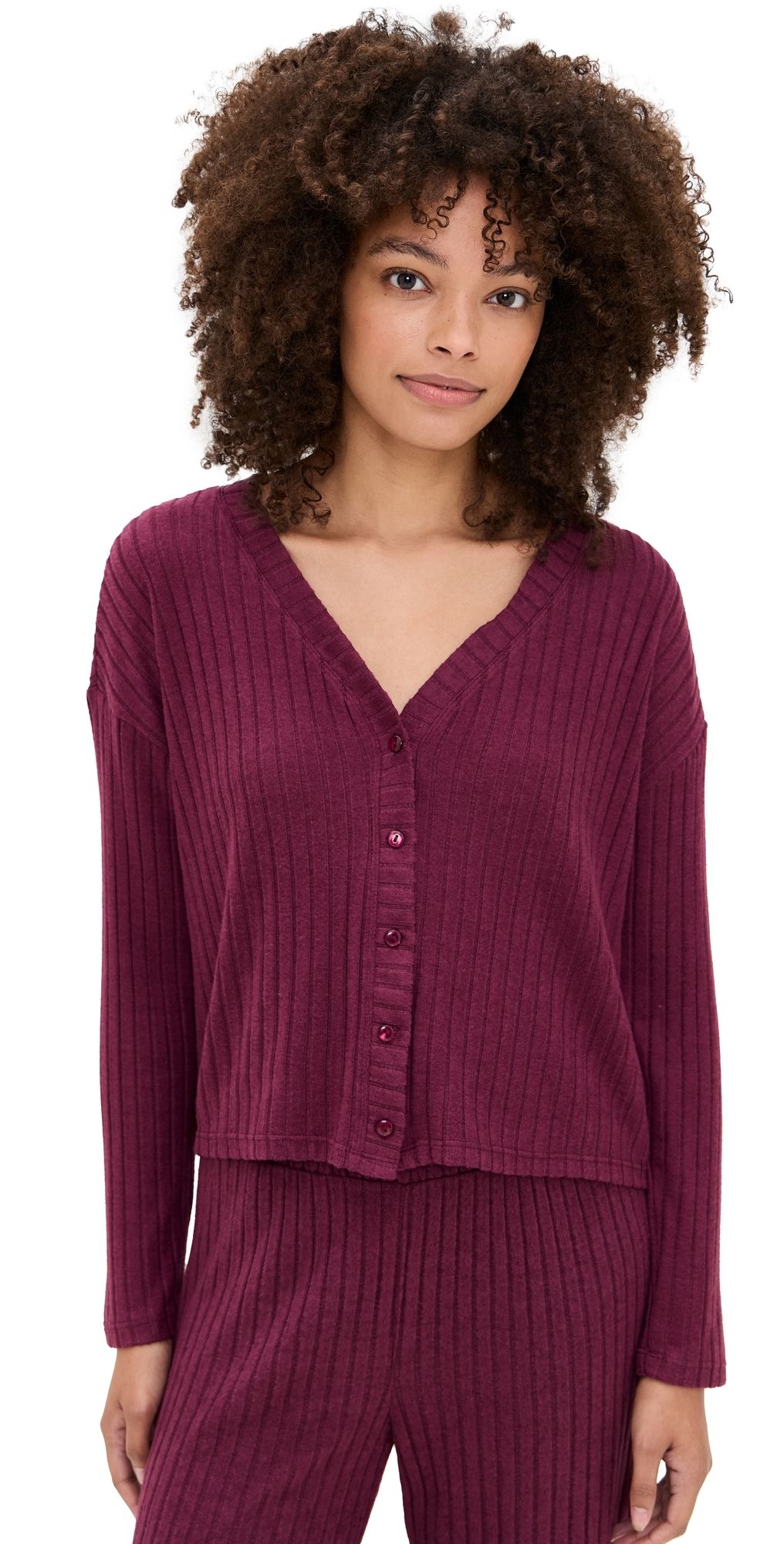 Z Supply Mara Rib Cardigan Merlot L